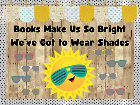 Books Make Us So Bright We’ve Got to Wear Shades Printable Classroom Bulletin Board Kit | Door Decoration | March is Reading Month | Library March Is Reading Month, Daycare Bulletin Boards, Letter Borders, Sun Theme, Classroom Window, Cute Bulletin Boards, Library Media Specialist, Classroom Bulletin Board, Class Door