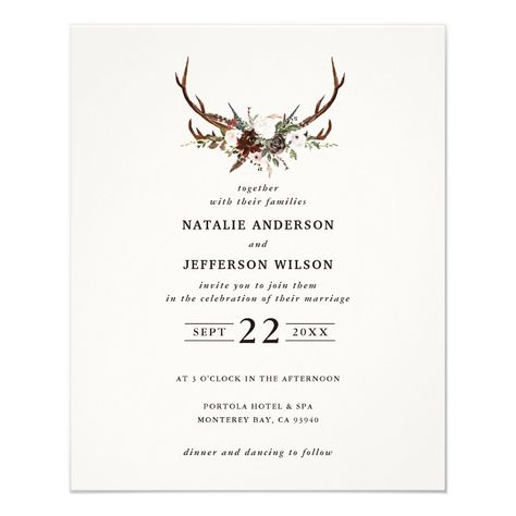 budget Rustic floral stag antlers wedding invite Wood Slices Wedding, Antler Wedding Invitations, Antler Wedding, Stag Antlers, Rustic Save The Dates, Invitation Flyer, Floral Save The Dates, Green Wedding Invitations, Foil Invitations