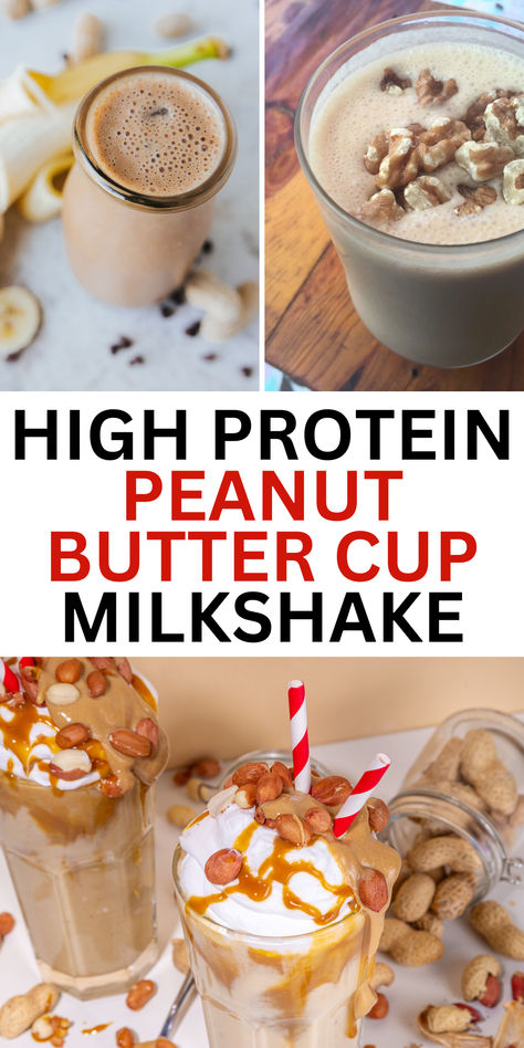 Treat yourself to a delicious high protein peanut butter cup milkshake! Perfect for a post-workout snack or a sweet indulgence, this recipe combines flavor and nutrition effortlessly. Peanut Butter Cup Protein Shake, Dessert Protein Shake, Best Protein Shake Recipes, High Protein Milkshake, National Peanut Butter Day, Peanut Butter Benefits, High Protein Drinks, High Protein Peanut Butter, Peanut Butter Protein Shake