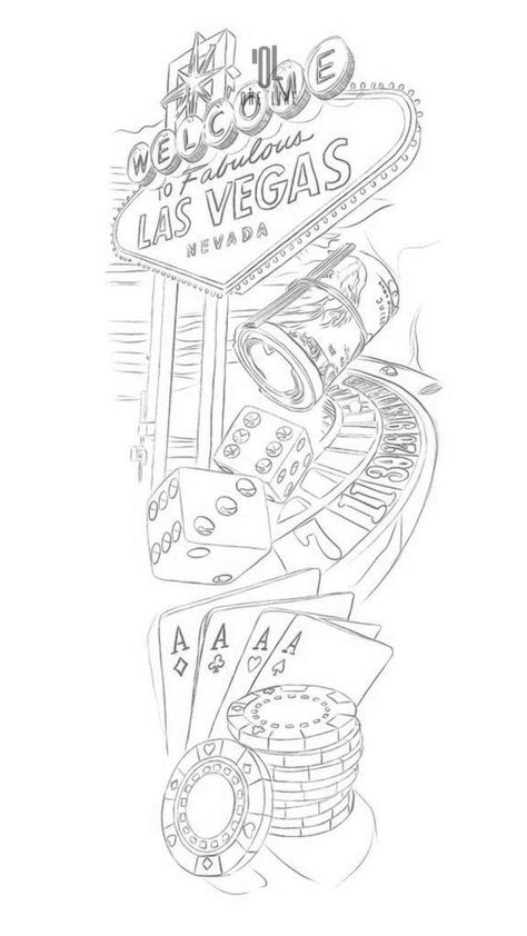 Poker Tattoo, Brother And Sister Tattoo Ideas, Half Sleeve Tattoo Stencils, Sister Tattoo Ideas, Casino Tattoo, Abstract Tattoo Ideas, Chicano Tattoos Sleeve, Vegas Tattoo, Half Sleeve Tattoos Drawings