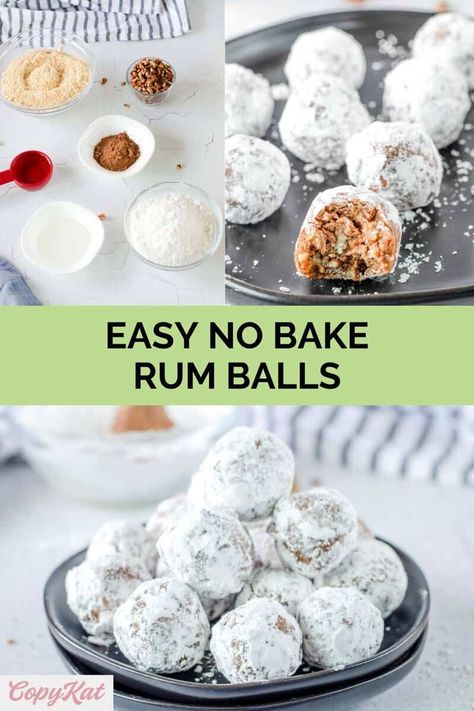 Rum Balls are a delicious no bake treat and great for holiday parties and homemade gifts. Get the easy recipe and find out how to make the best rum balls with vanilla wafers. Learn the best way to roll rum balls and tips for different coatings and what you can use instead of rum. White Chocolate Rum Balls, Rum Balls Without Corn Syrup, How To Make Rum Balls, Rum Balls With Graham Crackers, Healthy Rum Balls, Coconut Rum Balls Recipe, Rum Balls Recipe No Bake, Holiday Rum Balls, No Bake Rum Balls Recipe