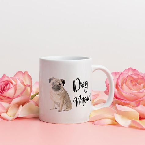 Dog Mom Pug Coffee Mug - Mom Mug Pug Mug, Pug Mom, Best Gifts For Mom, Cute Pugs, Dog Mom Gifts, Mom Mug, Brush Lettering, Photo Mugs, Dog Design