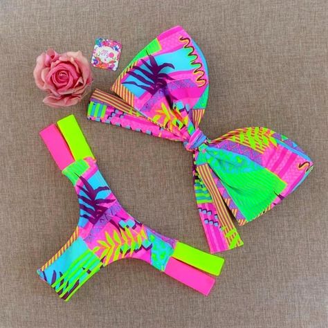 Brazilian Bikini Set In Size Small, Medium, And Large. Color Is As Pictured Neon Swimsuit, Crop Top Swimsuit, Neon Summer, Swim Season, Dog Toothbrush, Swimsuits Hot, Swimwear Cover Ups, Swimwear Cover, Spring Style