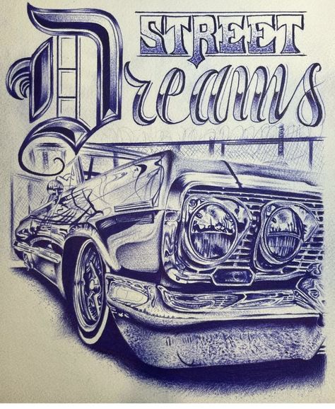 Lowrider Oldies Drawing, Latin Drawings, Lowrider Drawings Easy, Lowrider Sketch, Lowriders Drawings, Lowrider Tattoo Designs, Pen Art Chicano, Lowrider Art Gangsters, Low Rider Drawing