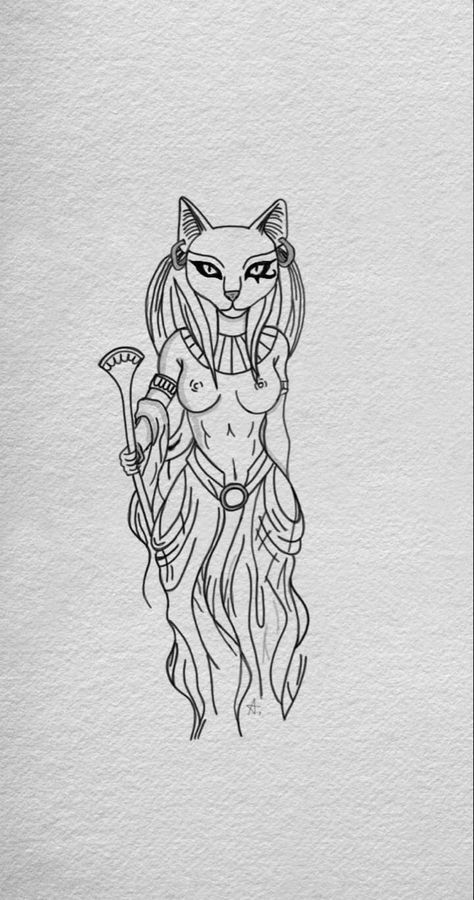 Bastet Tattoo Minimalist, Nephertiti Tattoo, Anubis And Bastet Tattoo, Bastet Goddess Tattoo, Cleopatra Tattoo, Bastet Tattoo, Egyptian Cat Tattoos, Pine Tattoo, Half Sleeve Tattoos Forearm