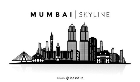 Mumbai skyline silhouette design. You can see the most important buildings, it's isolated and it also says Mumbai Skyline over the silhouette. My Dream Mumbai Drawing, Mumbai City Sketch, Mumbai Canvas Painting, Mumbai Skyline Sketch, Mumbai Skyline Illustration, Mumbai Doodle Art, Mumbai City Illustration, Mumbai Sketch, Mumbai Drawing