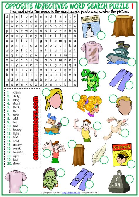 Opposite Adjectives ESL Word Search Puzzle Worksheets For Kids Irregular Adjectives Worksheet, Esl Adjectives Worksheet, Worksheet Of Adjectives, Appearance Adjectives Worksheet, Adjectives Word Search, Adjective Vocabulary, Puzzle Worksheets For Kids, Opposite Adjectives Worksheets, Adjectives For Kids