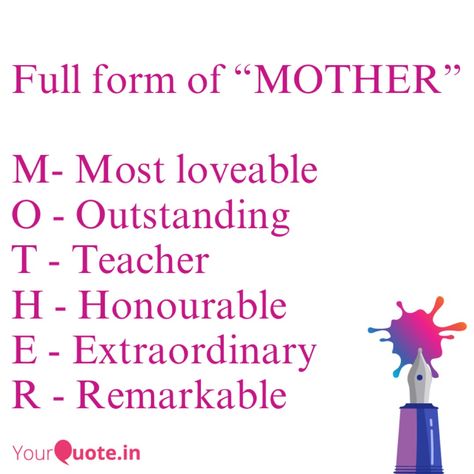 Mother Full Form Quotes, Mother Full Form, Full Form Of Mother, Teacher Full Form, Teachers Day Speech, Happy Birthday Crafts, Canvas Painting Quotes, Birthday Crafts, Painting Quotes