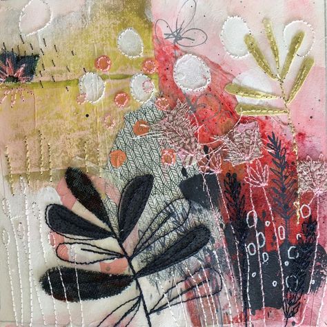 Jo Hill Textiles, Flowers Textiles, Textile Cards, Stitching Flowers, Textiles Art, Painting Fabric, Mixed Media Textiles, Machine Stitching, Textile Art Embroidery