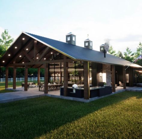 Wrap Around Porches, Wall Of Windows, Glass Garage, Metal Building House Plans, Porch Outdoor, Barn House Design, Slider Door, Barn Living, Glass Garage Door