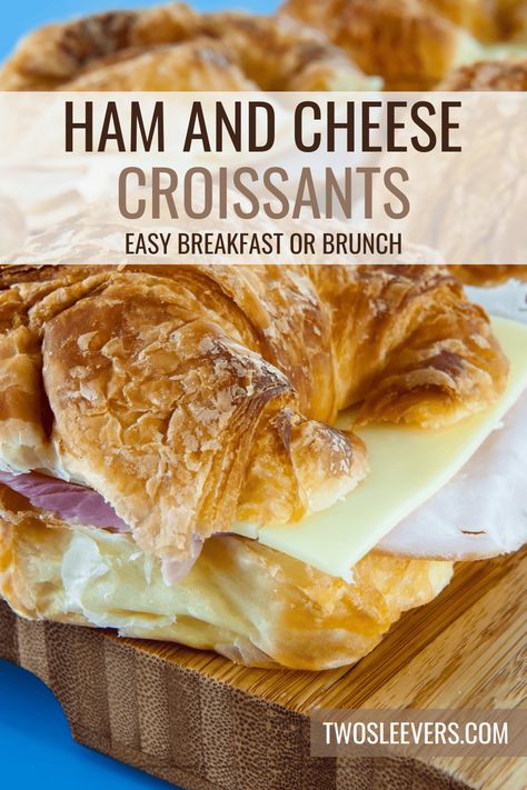 Ham Cheese Croissant Sandwiches, Sandwich Recipes Croissant, Ham And Cheese Croissant Sandwich, Hot Ham And Cheese Croissant, Baked Ham And Cheese Croissants, Crossant Recipes Sandwiches, Costco Croissants Ideas, Ham And Cheese Croissant Bake, Crossiant Sandwich