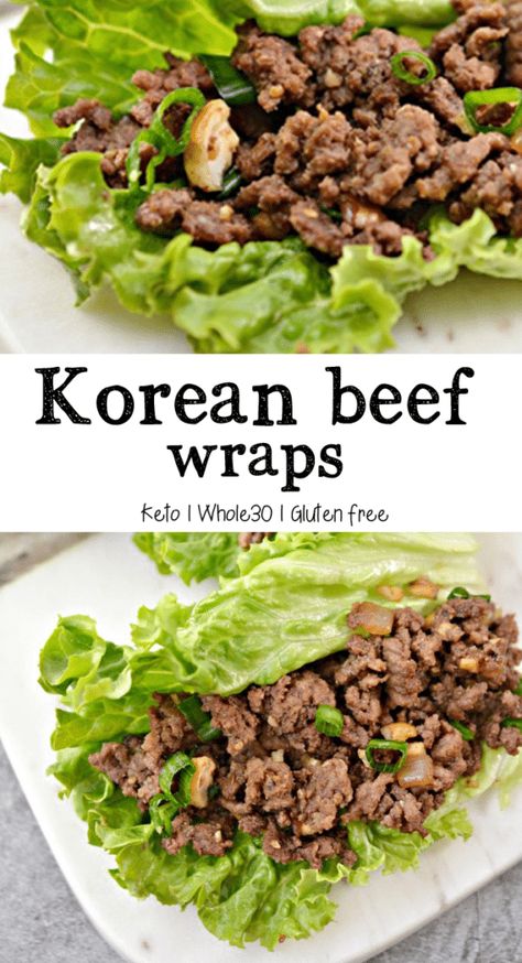 Korean Beef Wraps, Korean Wraps, Korean Beef Lettuce Wraps, Korean Lettuce Wraps, Keto Wraps, Beef Wraps, Beef Lettuce Wraps, Low Carb Low Fat Recipes, Lettuce Wrap Recipes