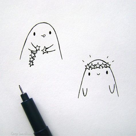 Cute Doodle Art Mushroom, Capricorn Doodle, Cute Doodle Art Bunny, Cute Doodle Art Gost, Capricorn Doodle Art, Ghost Drawings, Inktober Illustration, Star Crown, Minimalist Drawing