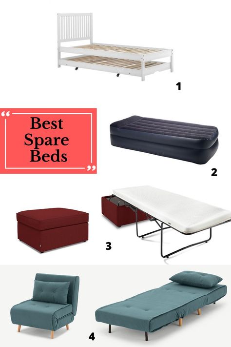 Top spare bed and guest bed ideas for small spaces! Have a footstool bed in a box, a sofa bed, air mattress or bed with trundle unit. Read more! Guest Bed Solutions, Guest Bed Ideas, Trundle Sofa, Beds With Trundle, Guest Beds, Folding Guest Bed, Bed In A Box, Beds Uk, Spare Bed