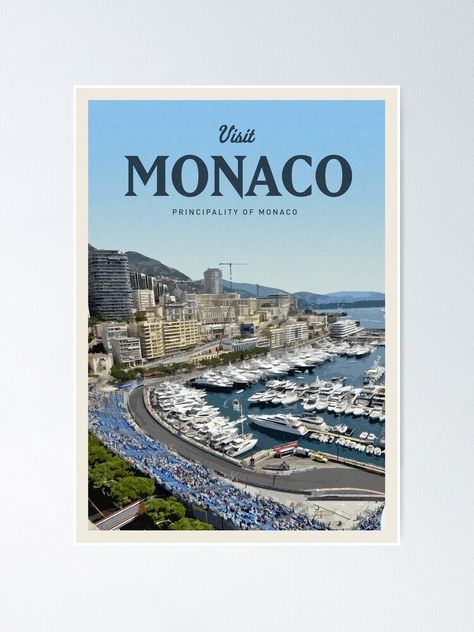 "Visit Monaco" Poster by CallumGardiner | Redbubble Monaco Poster, Pastel Poster, Bedroom Wall Collage, Travel Postcard, Poster Travel, Blue Poster, Pastel Blue, Most Beautiful Places, Case Stickers