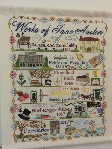 Embroidery Stitches Beginner, Cross Stitch Quotes, Stitch Ideas, Diy Cross Stitch, Cross Stitch Samplers, Cross Stitch Kits, Counted Cross Stitch Patterns, Jane Austen, Finding Joy