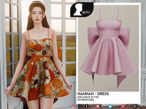 The Sims Resource - Hannah (Dress) Ts4 Dress, Female Cc Sims 4, Dress With A Bow, Sims Clothes, Cc Clothes, Sims 4 Cc Folder, Free Sims, Casas The Sims 4, Sims 4 Dresses