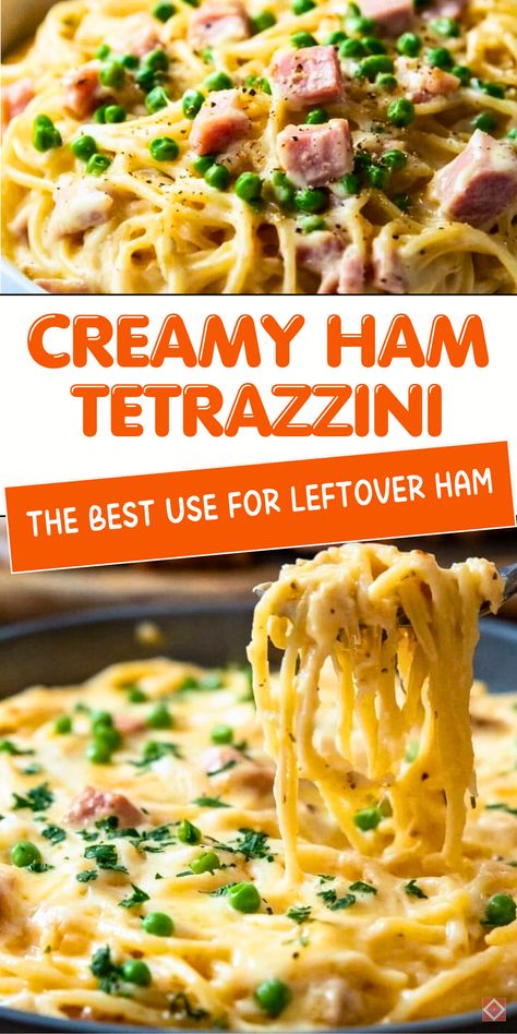 Ham tetrazzini is the perfect way to use up leftover holiday ham! Creamy pasta, melted cheese, and savory ham come together in this comforting dish. Quick to prepare and satisfying for any night. Save this pin or click to explore the recipe now! Cheese And Ham Recipes, Ham Entree Recipes, Meals With Sliced Ham, Recipes To Use Up Leftover Ham, Using Ham Leftovers, Leftover Deli Meat Recipes, Italian Ham Recipes, Ham Linguine Recipes, Ham Leftover Recipes Keto