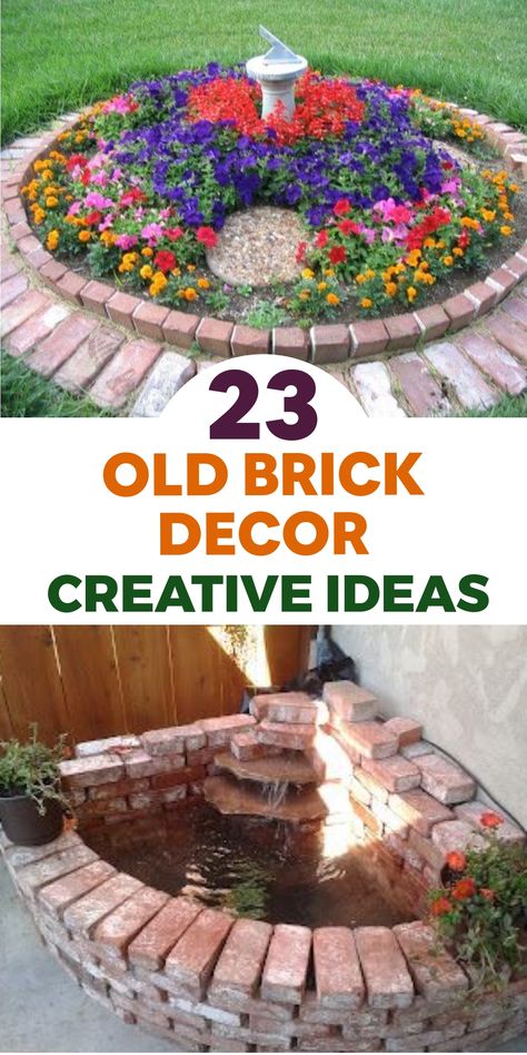 Transform your outdoor space with the classic beauty of old bricks! Discover innovative landscaping ideas using weathered bricks to bring a timeless and rustic vibe to your yard. Whether you're dreaming of charming pathways, inviting patios, sturdy retaining walls, or defining garden borders, old bricks offer endless possibilities for enhancing your landscape. Embrace the vintage appeal and character that old bricks can bring to your outdoor sanctuary. Ideas For Extra Bricks, What To Do With Bricks Ideas, Diy Brick Garden Bed, Brick Wall Ideas Outdoor, Uses For Old Bricks, Brick Projects Leftover, Brick Projects Outdoor, Brick Courtyard Patio, Red Brick Home Landscaping