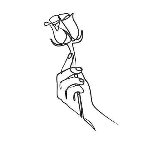 Hand Holding Flower Drawing, Drawing Of A Hand, Hand Holding Flower, Hand Holding Rose, Rose In Hand, Hands Holding Flowers, Continuous Line Art, Line Art Drawing, Flower Bouquet Diy