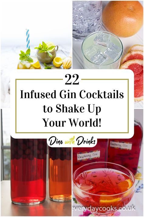 Collage of 4 infused gin cocktails.