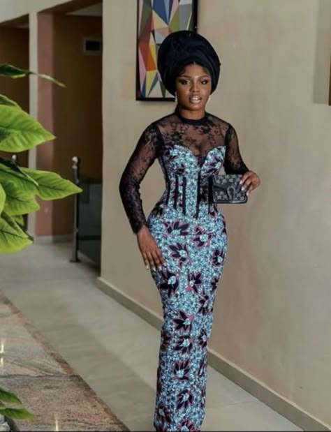 Mermaid Ankara Gown, Elegant Ankara Styles For Women, Ankara Owambe Gown Styles, Ntoma Styles Woman, Ankara Corset Gown Styles, Ankara Gown Styles Long, Plain And Pattern Gown Styles, Corset Ankara Gown, Ankara Corset Gown