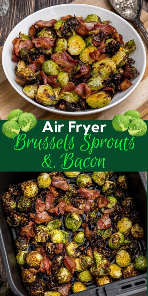 Air Fryer Brussel Sprouts, Brussels Sprouts Recipe With Bacon, Air Fry Bacon, Brussels Sprouts And Bacon, Air Fryer Brussels Sprouts, Sprouts And Bacon, Air Fryer Recipes Healthy Low Carb, Recipe For Air Fryer, Fried Brussel Sprouts