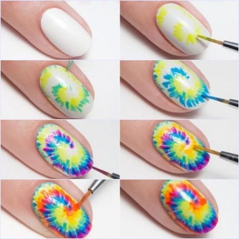 Holi Inspired Nails, Tye Dye Nail Art, Ty Dye Nails, Neon Tie Dye Nails, How To Do Tie Dye Nails, Tie Dye Nails Diy, Tie Dye Gel Nails, Tye Dye Nails Tutorial, Tie Dye Nails Tutorial