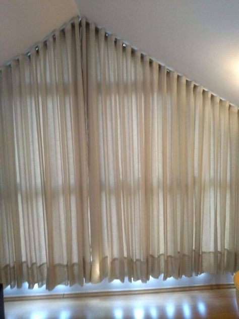 Curtains For Arched Windows, Gable Window, Corner Curtains, Room Organisation, Curtain Styles, Double Rod Curtains, Closet Remodel, Long Curtains, Bedroom Windows