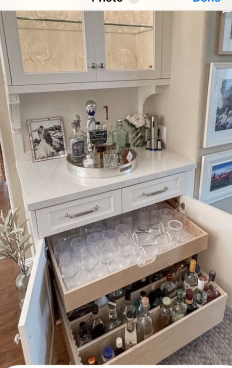 Dry Bar Organization Ideas, Small Built In Bar In Living Room, Alcohol Storage In Pantry, Snack Bar In Kitchen, Wine Pantry Ideas, Built In Bar Under Stairs, Small Closet Bar Ideas, Dining Room Wet Bar Ideas, Kitchen Bar Area Ideas