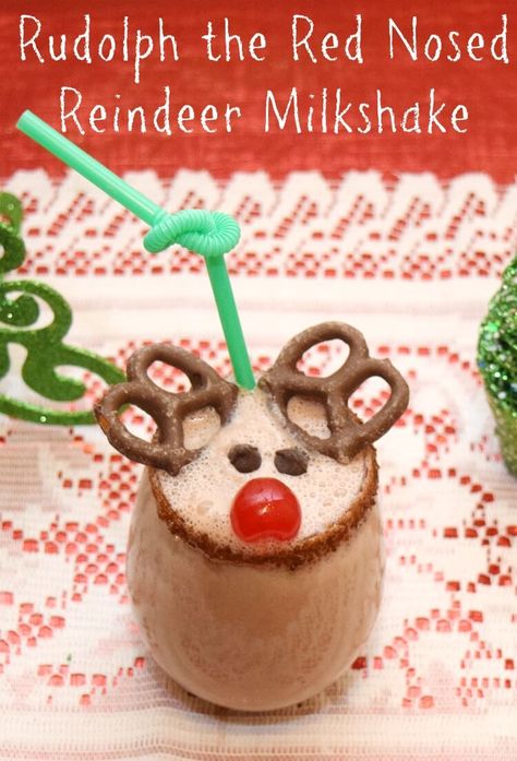 Have a Rudolph the Red Nosed Reindeer milkshake! #25ChristmasMovies #drink #yum #chocolate Milkshakes Recipes, Rudolph Party, Kid Lunches, Christmas Movie Night, Rudolph Christmas, Rudolph The Red Nosed Reindeer, Seasonal Drinks, Christmas Foods, Themed Drinks