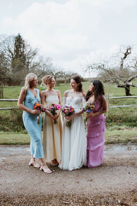 Colourful bridesmaids dresses, mismatched bridesmaids dresses, wedding colour scheme Three Bridesmaids Mismatched, 3 Bridesmaids Mismatched, Bridesmaids Dresses Mismatched, Mismatch Bridesmaids, Colourful Bridesmaids, Bridesmaids Mismatched, Three Bridesmaids, Mismatched Bridesmaids Dresses, Casual Bridesmaid Dresses