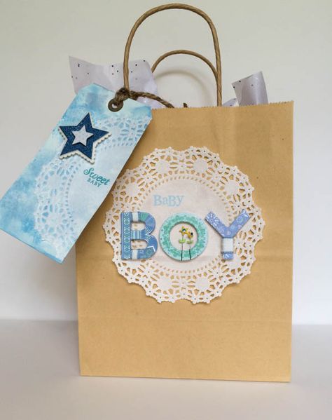 Baby Boy Gift Bag and Tag Baby Boy Gift Wrapping Ideas, Baby Gift Bag, Baby Gift Wrapping, Baby Hampers, Gift Bags Diy, Baby Hamper, Baby Boy Gift, Paper Gift Bags, Wrapping Ideas