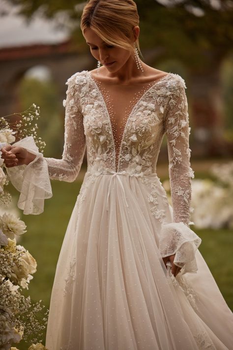 What is love-Collection-2022 : Wedding dresses-Collections Florencia Illusion Long Sleeve Wedding Dress, A Line V Neck Wedding Dress, Petite Wedding Gowns, Dresses With Long Sleeves, Buy Wedding Dress, V Neck Wedding Dress, Winter Wedding Dress, Wholesale Dress, Gown Wedding