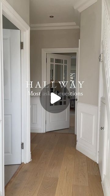 Emi | Interiors, Styling & Renos on Instagram: "HALLWAY DETAILS ✨ I also often get asked about the panelling – they’re pretty much the same as everyone else’s, dado rails and moulding from places like B&Q or Wickes. Don’t forget to take part in my giveaway with @palladiodoorcollection ending tomorrow, for your chance to win a £250 gift voucher from The White Company! Head over to my previous reel to enter 🤞 Have a lovely day everyone! 💛 #entrancehall #hallwayinspo #hallwaypanelling #hallwaydesign #interiormilk #myinteriorstyletoday #neutraldoneright #housetohome #reelsviral #viral #reelvideo #explore #explorepage #reelsinstagram #foryou #dailydecordose #wallpanelling #wallpanels #panelling #neptunehome #sharemystyle #reelsinstagram" Hallway Dado Rail, Dado Rail Hallway, Hallway Panelling, Neptune Home, Wall Arrangements, Dado Rail, Hallway Design, Have A Lovely Day, White Company