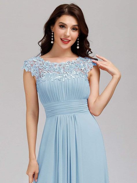 Elegant Lace Cap Sleeve Maxi Long Chiffon Bridesmaid Dress classy bridesmaids dresses, bustle dresses, yoins dresses #dressesofmi #dressesinlekki #dressesinspiration Lace Bodice Prom Dress, Cap Sleeve Bridesmaid Dress, Cap Sleeve Evening Gowns, Bridesmaid Dresses Long Lace, Lace Chiffon Bridesmaid Dress, Elegant Bridesmaid Dresses, Plus Size Party Dresses, Military Ball, Blue Evening Dresses