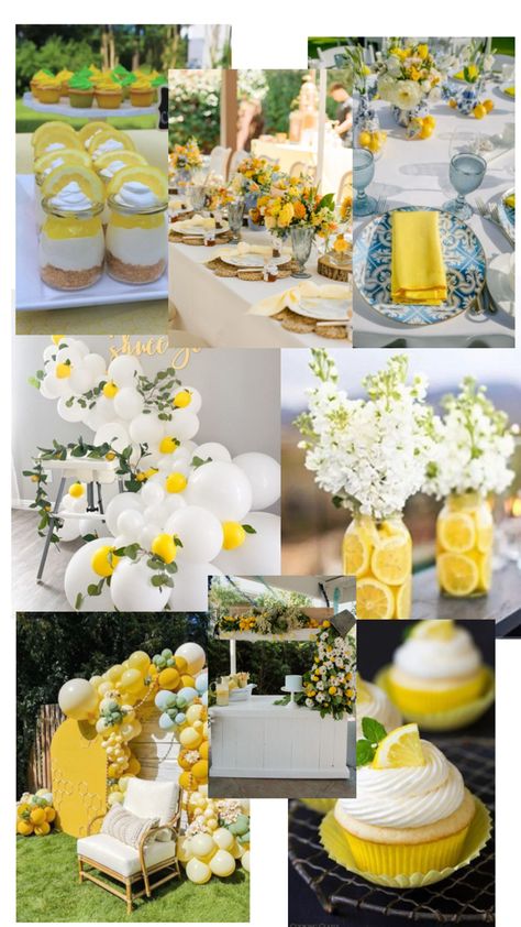 Lemon Ideas Decor, Limoncello Birthday Party, Italian Garden Party Decorations, Lemons Baby Shower Ideas, Lemon Tea Party, Lemon Themed Wedding Receptions, Lemon Baby Shower Ideas, Lemon Birthday, Lemon Tea Party Theme