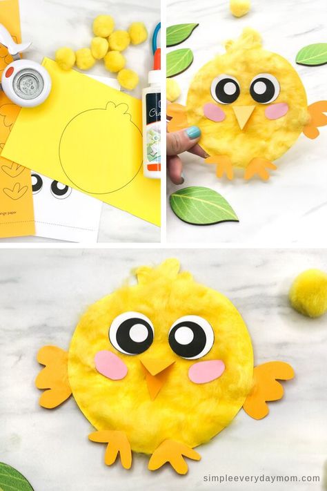 This fluffy chick craft for kids uses yellow poms to give it a fun 3D feel. It comes with a free printable template so it's easy to recreate.   #simpleeverydaymom #kidscrafts #chickcrafts #craftsforkids #pompomcrafts #easykidscrafts #kidsactivities Plate Crafts For Kids, Chick Craft, Easter Crafts For Toddlers, Easter Arts And Crafts, Paper Plate Crafts For Kids, Easy Easter Crafts, Craft Ideas For Kids, Easter Bunny Crafts, Spring Crafts For Kids