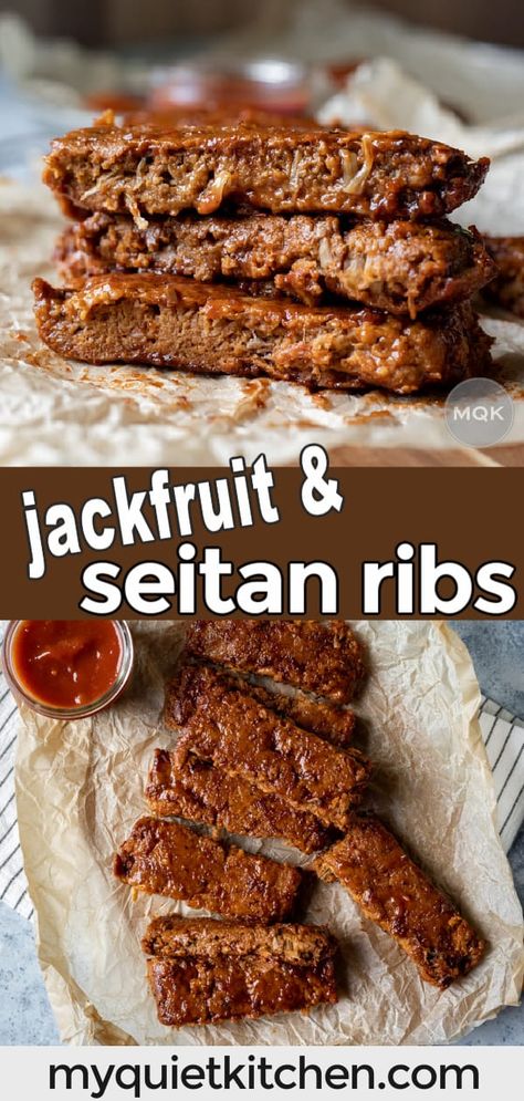 Jackfruit Ribs Vegan Recipes, Best Seitan Recipes, Grilled Seitan, Vegan Bbq Ribs, Jackfruit Ribs, Seitan Ribs, Bbq Seitan, Meatless Meat, Bbq Vegan