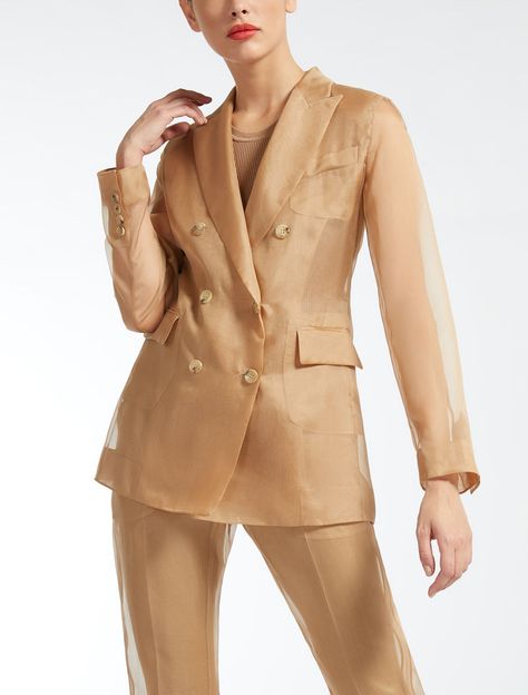 Organza suits 🌹 Organza Jacket, Organza Suits, Elegant Blazers, Gorgeous Clothes, Silk Organza, Wedding Set, Silk Chiffon, Max Mara, Karl Lagerfeld