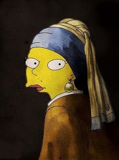 parafrasesamling Danmarks Billedkunstlærere Kreds 1 Art Parodies, Jan Vermeer, Girl With Pearl Earring, Girl With The Pearl Earring, Simpson Art, Famous Artworks, Photos Collage, Girl With A Pearl Earring, Simpsons Art