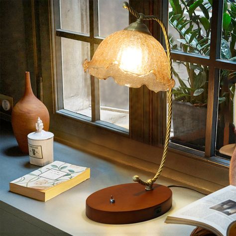 Red Barrel Studio® Lahsana Solid Wood USB Desk Lamp & Reviews - Wayfair Canada Midcentury Bedside Table, Mid Century Bedside, Wood Usb, Elegant Table Lamp, Lamp Store, Lamp Glass, Glass Lampshade, Bedside Night Stands, Utila