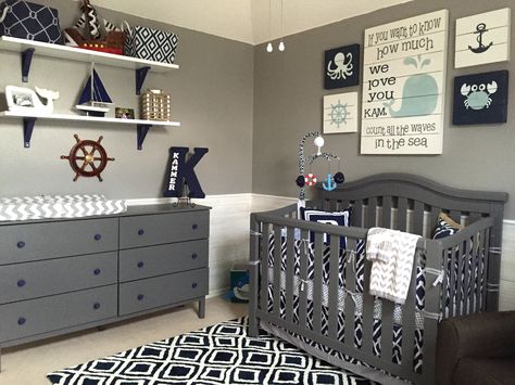 Nautical Themed Nursery, Nautical Nursery Ideas, Whale Baby Room, Shiplap Nursery, Shark Nursery, Whale Nursery Decor, Pirate Nursery, Nautical Theme Nursery, Nautical Nursery Boy