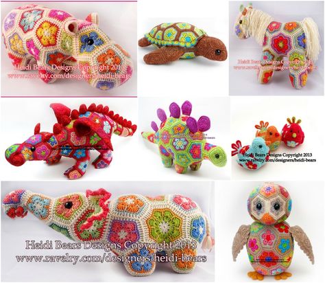 African Flower Animals, African Flower Crochet Animals, Heidi Bears, Crochet A Bear, African Flower Crochet, Flower Animals, Crochet African Flowers, Flower Toy, Bear Patterns Free