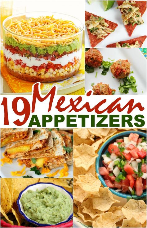 Looking for Mexican appetizers? These 19 Mexican appetizers come together quickly for a delicious start to any potluck or party - and are perfect for celebrating Cinco de Mayo. Mexican Food Recipes Appetizers, Mexican Dinner Party, Mexican Party Food, Taco Bar Party, Mexican Theme Party, Mexican Appetizers, Mexican Night, Mexican Fiesta Party, Mexican Christmas