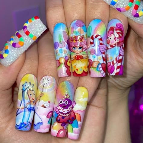 Cartoon Nail Designs, Business Nails, Nail Art Designs Images, Finger Nail Art, 25 Hours, Pointed Nails, Dope Nail Designs, Pretty Nail Designs, Painted Nail Art