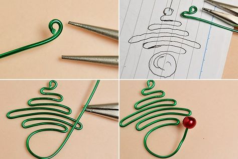 Wrapped Christmas Tree, Christmas Tree Patterns, Diy Christmas Earrings, Jewelry Design Ideas, Christmas Jewelry Diy, Wire Weaving Tutorial, Wire Jig, Twine Crafts, Wire Jewelry Patterns