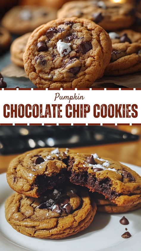 Easy Dessert Recipes: Pumpkin Chocolate Chip Cookies Pumpkin And Chocolate, Bake Something, Pumpkin Chocolate Chip Cookies, Baking Treats, Pumpkin Chocolate Chip, Spiced Pumpkin, Sweet Pumpkin, Homemade Chili, Pumpkin Chocolate Chips