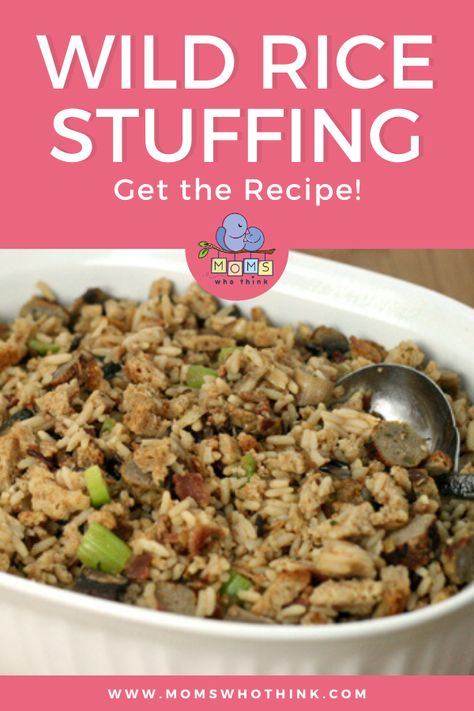 Wild Rice Stuffing Recipe. Wild Rice Stuffing has flavors that blend perfectly, as the wild rice gives it a warm nutty aroma. | momswhothink.com  #wildrice #stuffingrecipe Sausage Wild Rice Mushroom Stuffing, Gluten Free Wild Rice Stuffing, Rice Turkey Stuffing, Sausage Wild Rice Stuffing, Rice Stuffing For Turkey, Wild Rice Dressing With Sausage, Wild Rice Dressing Thanksgiving, Rice Dressing Thanksgiving, Wild Rice Sausage Stuffing