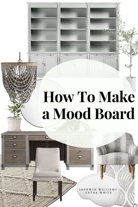 How to Make a Mood Board - Liz Marie Blog How To Mood Board Interior Design, Craft Room Mood Board, How To Make A Mood Board, Mood Boards Aesthetic, Ikea Apartment, Make A Mood Board, Mood Board Ideas, Digital Mood Board, Sherwin Williams Extra White